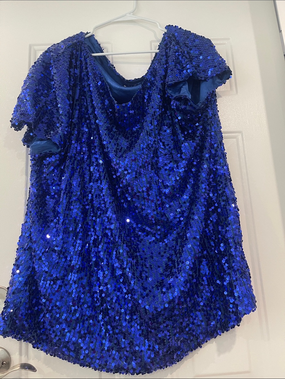 Royal Blue Sequin Women's Tunic Top - Short Sleeve Party Style